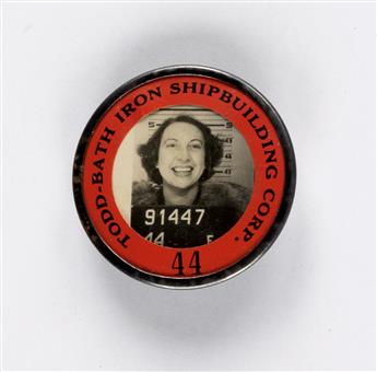 (POP PHOTOGRAPHICA) Group of 50 portraits of male and female laborers on colorful ID badges